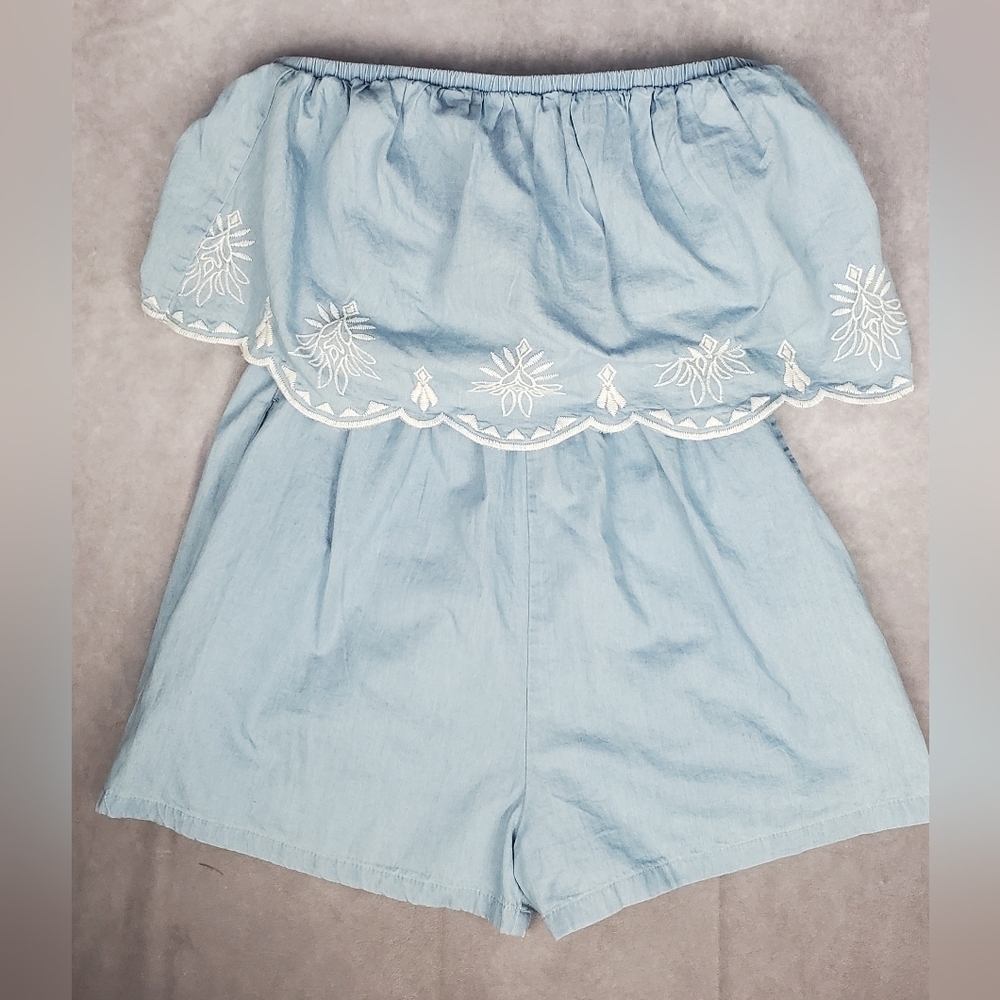 Japna embroidered Chambray tube top cotton Romper size M